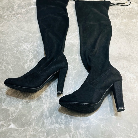 STEVE MADDEN Gorgeous Over The Knee Black Heeled Chunky Boots SZ 8 - Picture 3 of 5